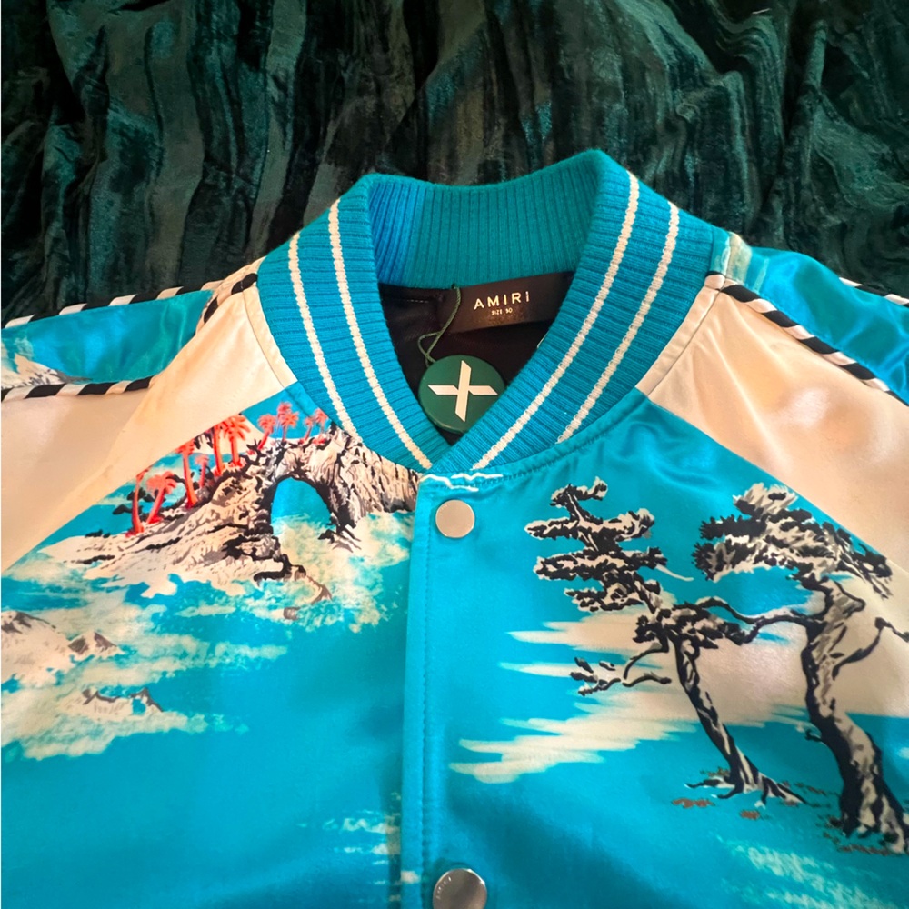 AMIRI mens blue Hawaiian silk -blend Bomber jacket